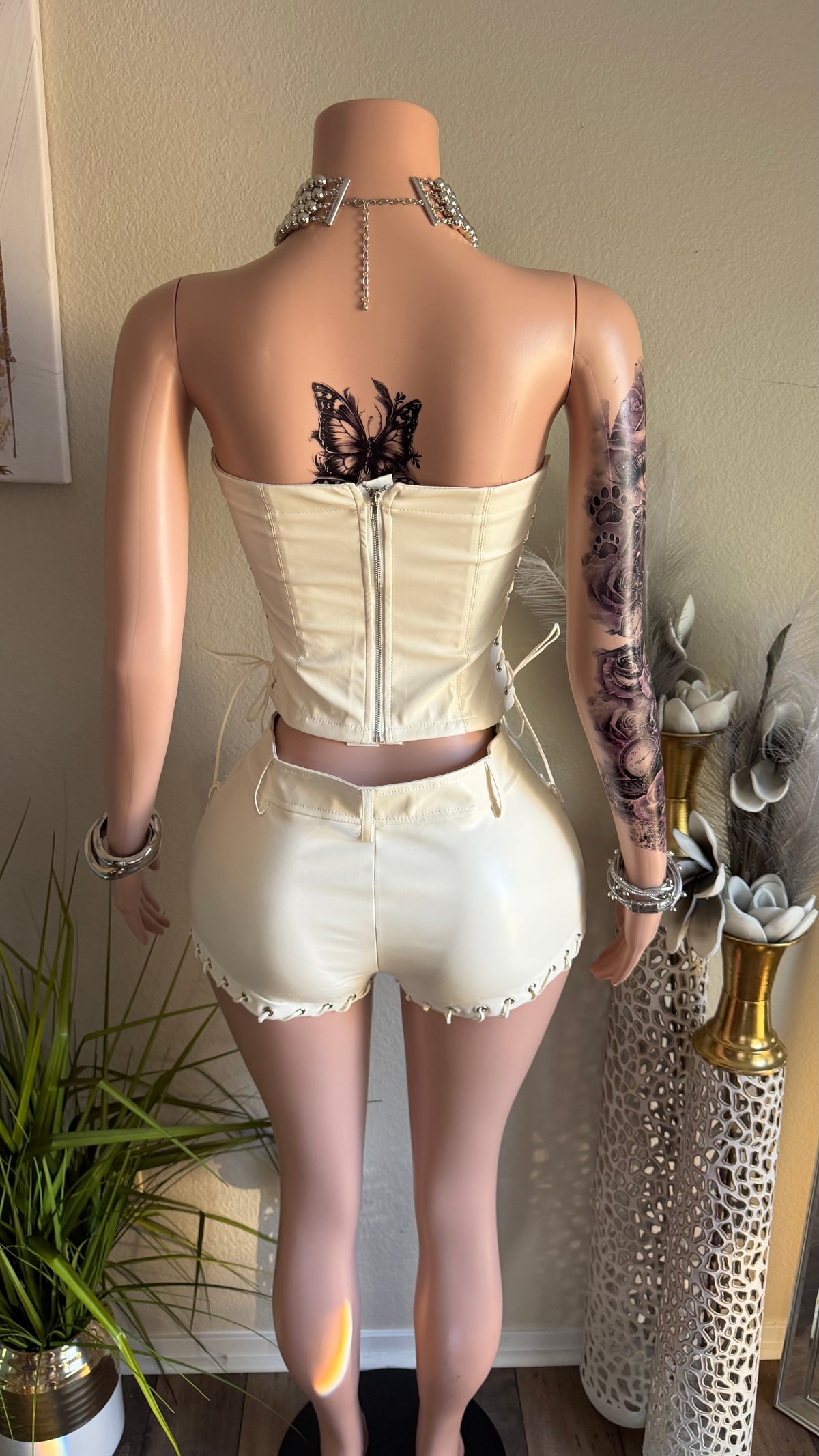 CITY GIRL FAUX LEATHER SHORT SET (OFF WHITE)