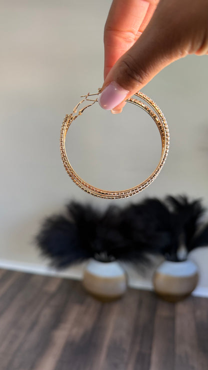 RHINESTONE HOOP EARRINGS (GOLD)