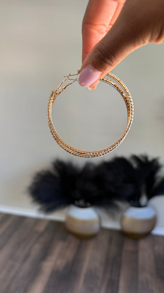 RHINESTONE HOOP EARRINGS (GOLD)