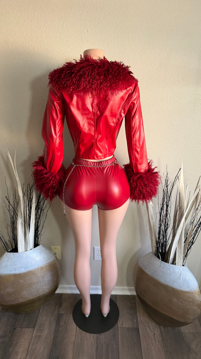 SOFT STRUCTURE FAUX LEATHER SHORT SET