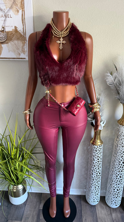 FUR SURE 2 PIECE SET (BURGUNDY)