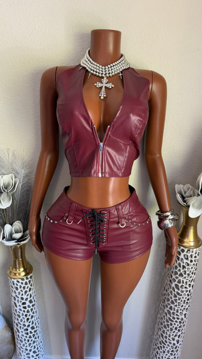 BAD INFLUENCE FAUX LEATHER SET (BURGUNDY)