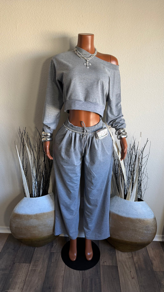 SIMPLE CHIC OFF SHOULDER SET (CHARCOAL GRAY)