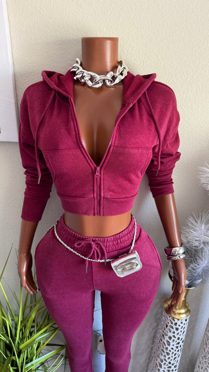 STACKED JOGGER SET (BURGUNDY)