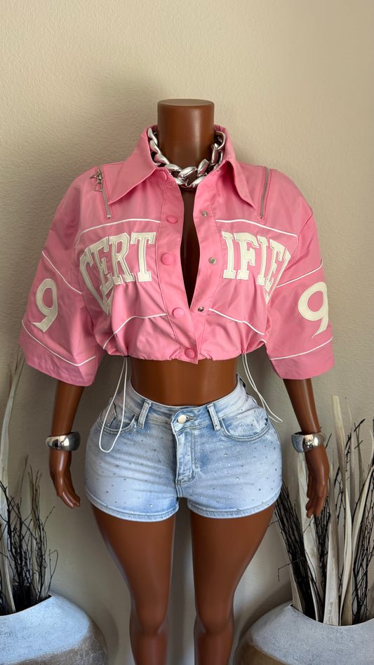 CERTIFIED HOTTIE CROPPED JACKET (PINK)