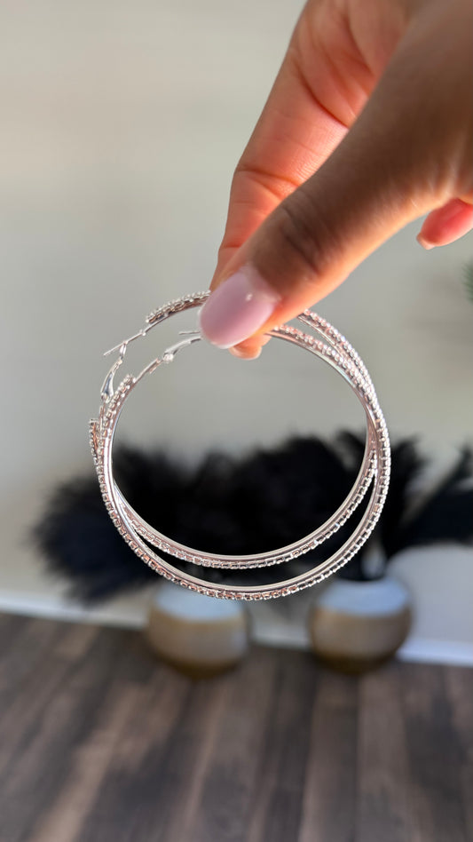 RHINESTONE HOOP EARRINGS (SILVER)