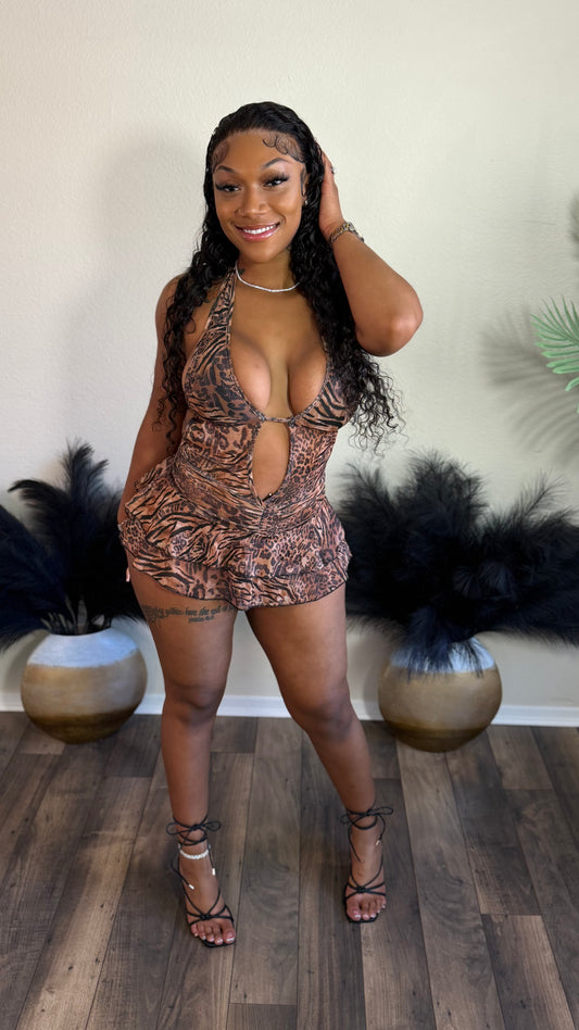 UNTAMED BEAUTY ROMPER (BROWN)