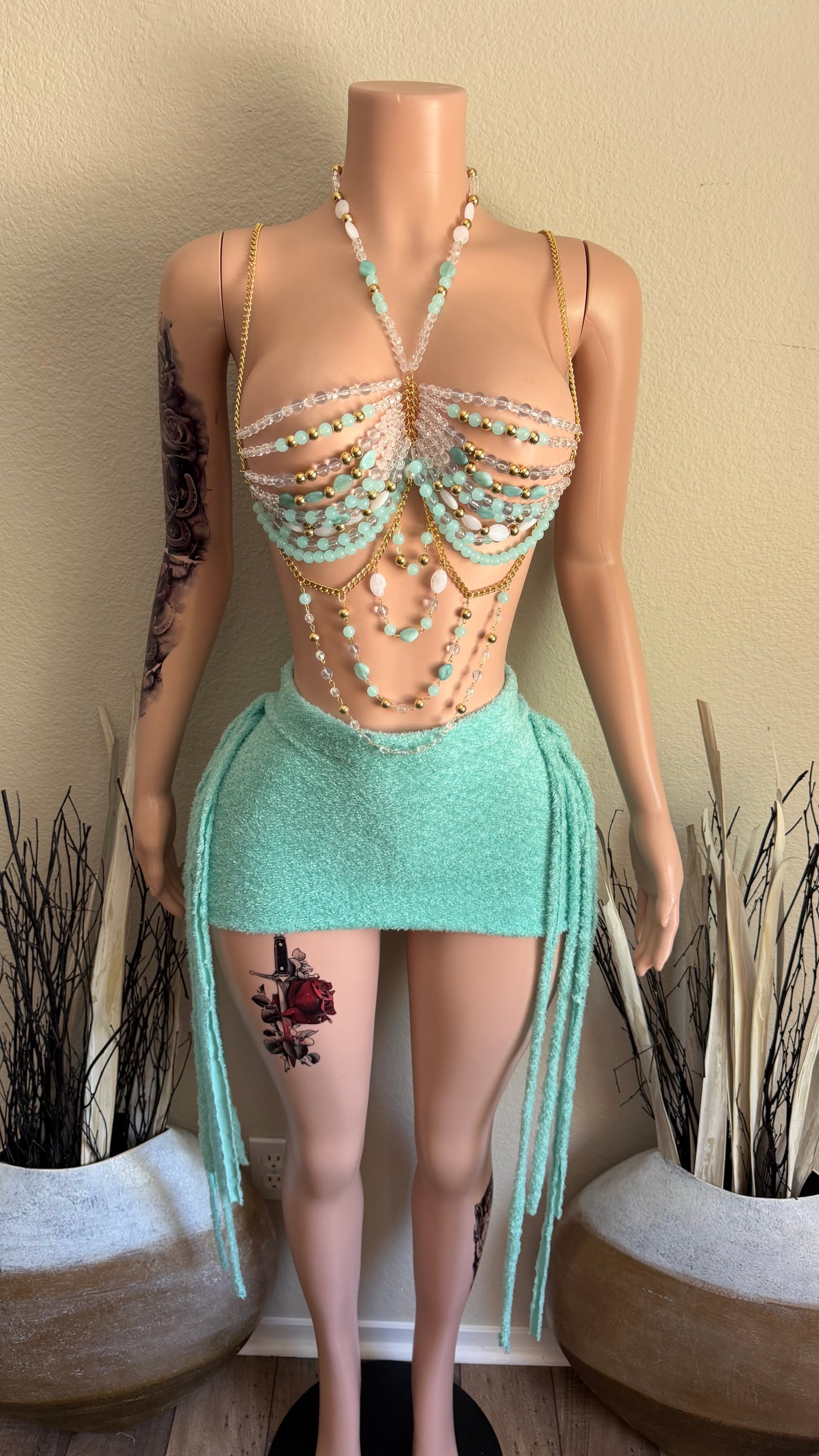 CRYSTAL COUTURE SKIRT SET (TEAL)