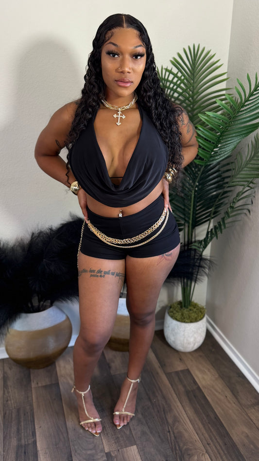 GIRLY LUXE HALTER TOP (BLACK)