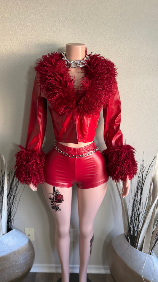 SOFT STRUCTURE FAUX LEATHER SHORT SET