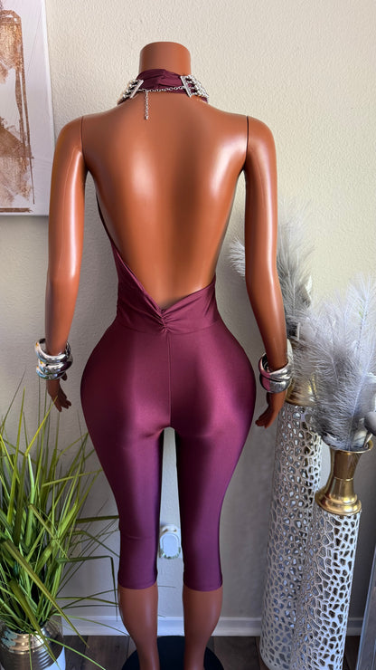 NO CURFEW CAPRI JUMPSUIT (BURGUNDY)