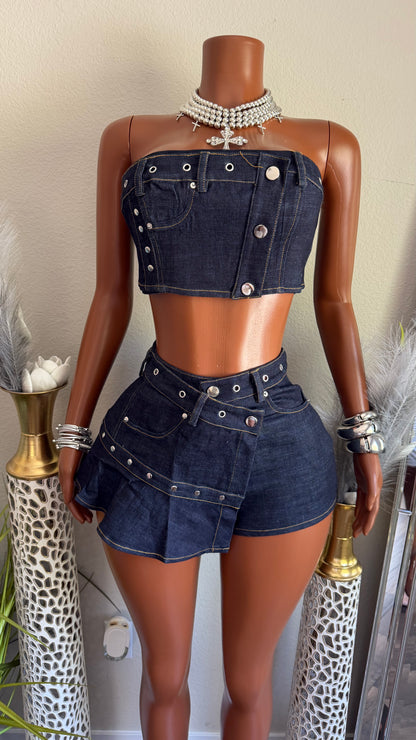 HERE & NOW DENIM SKORT SET
