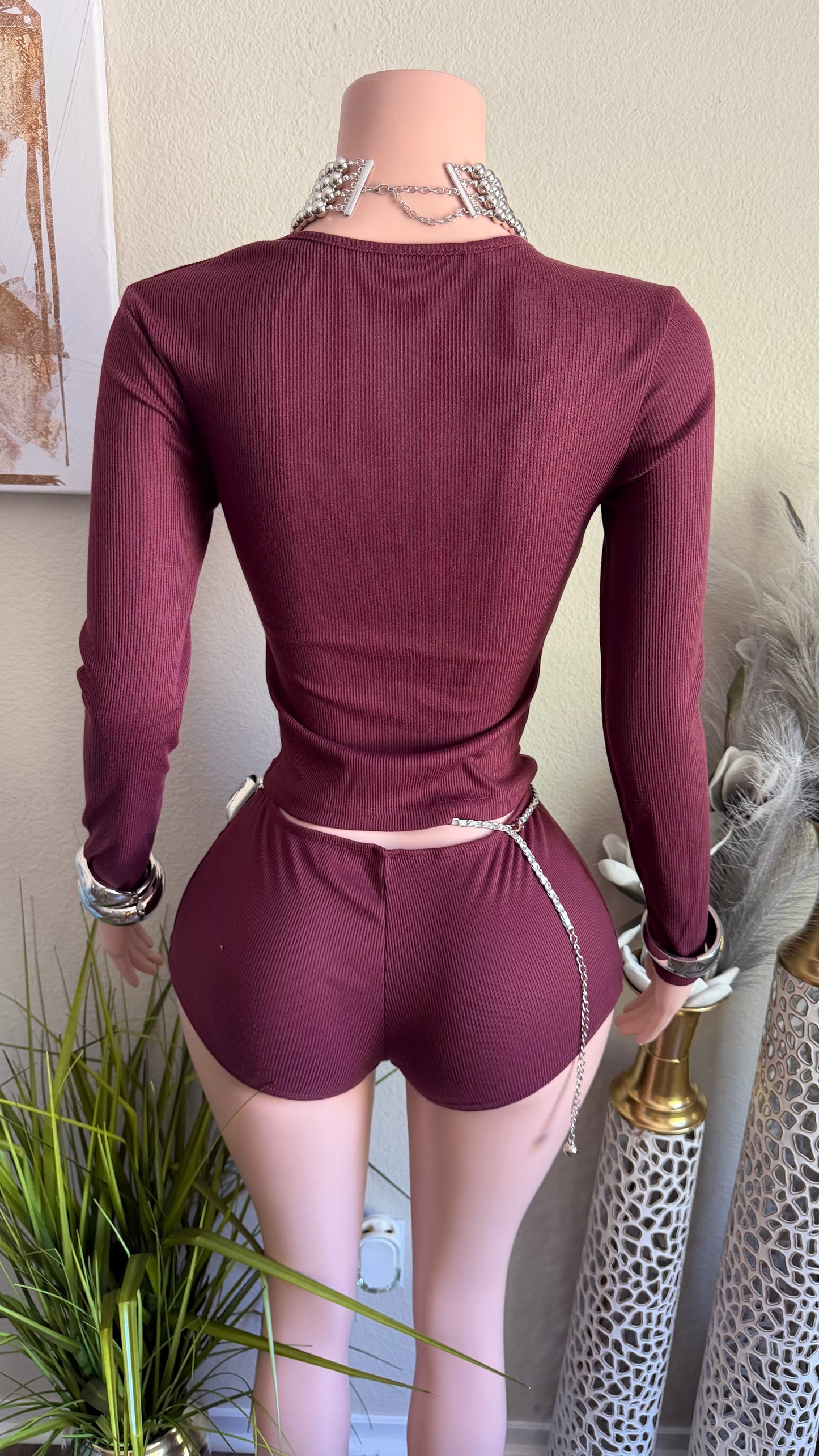 VEYDA RIBBED SHORT SET (BURGUNDY)