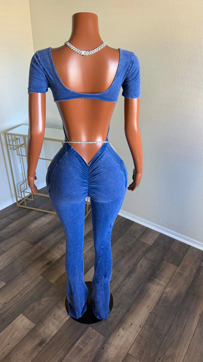 CITY LUXE MINERAL WASH JUMPSUIT (BLUE) Couture For You