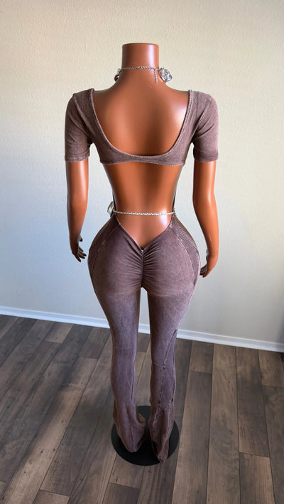 CITY LUXE MINERAL WASH JUMPSUIT (BROWN) Couture For You