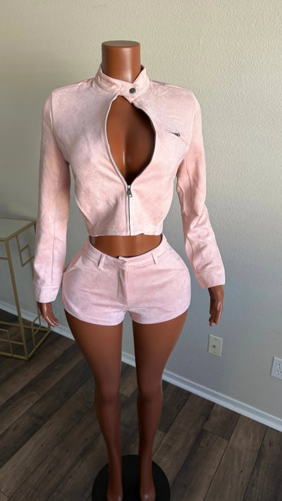 COMMAND THE ROOM SUEDE SHORT SET (PINK) Couture For You