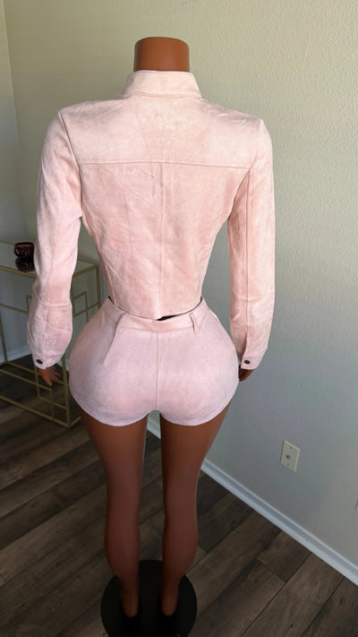 COMMAND THE ROOM SUEDE SHORT SET (PINK) Couture For You