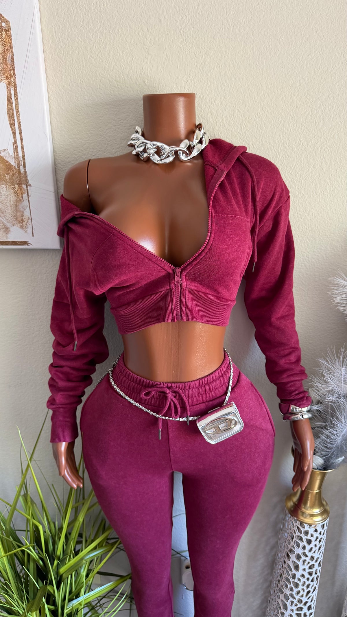 STACKED JOGGER SET (BURGUNDY)