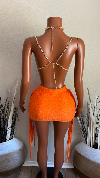 CRYSTAL COUTURE SKIRT SET (ORANGE)