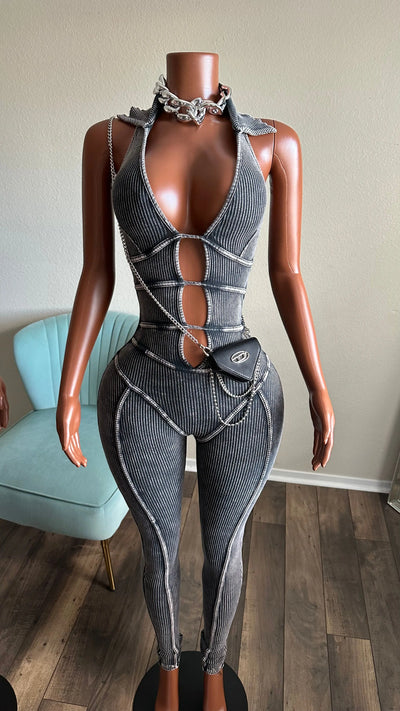 DIVINE MINERAL WASH JUMPSUIT (BLACK) Couture For You