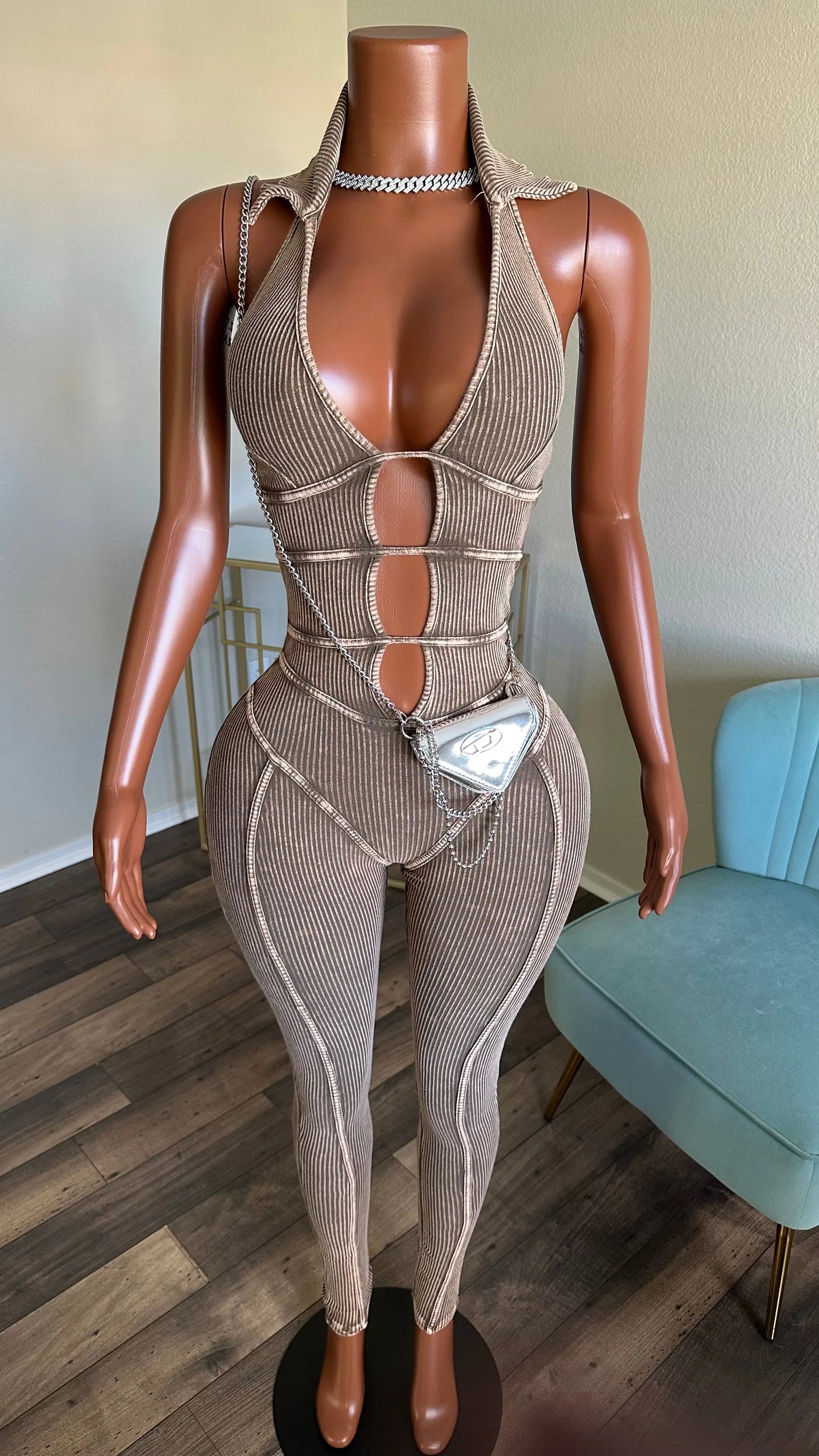 DIVINE MNERAL WASH JUMPSUIT (BROWN) Couture For You