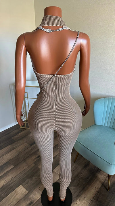 DIVINE MNERAL WASH JUMPSUIT (BROWN) Couture For You
