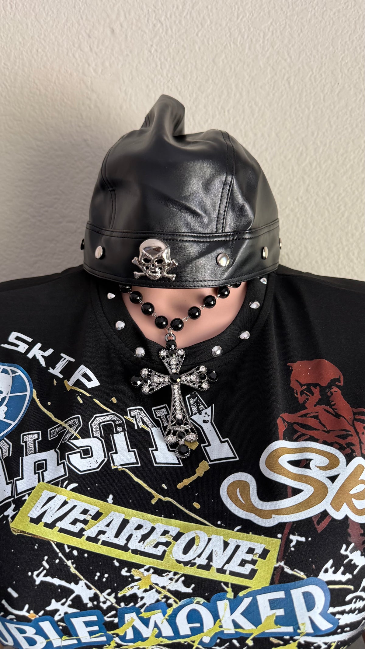 FAUX LEATHER BIKER CAP