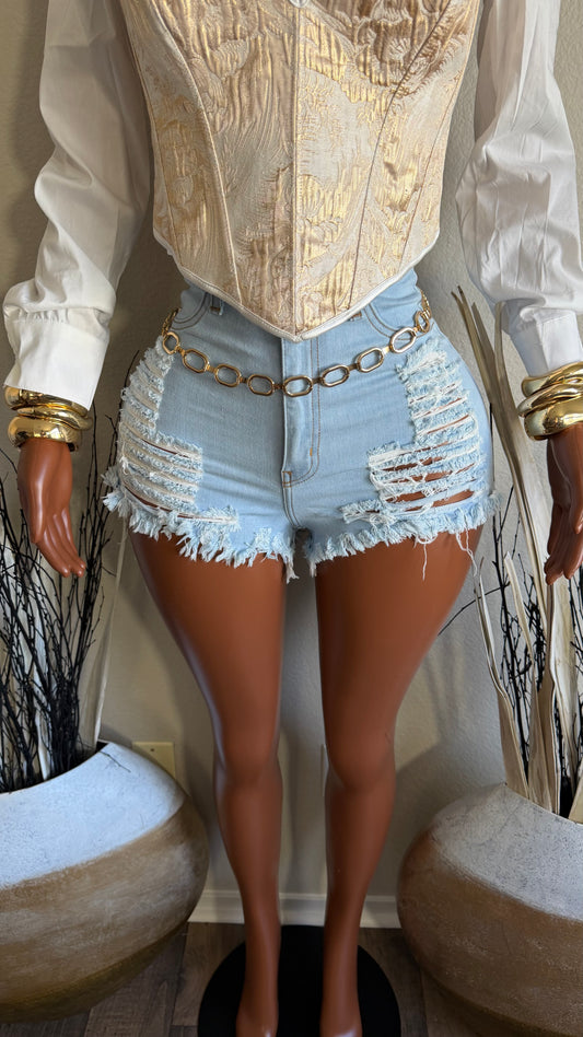 CITY BLUE DISTRESSED DENIM SHORTS