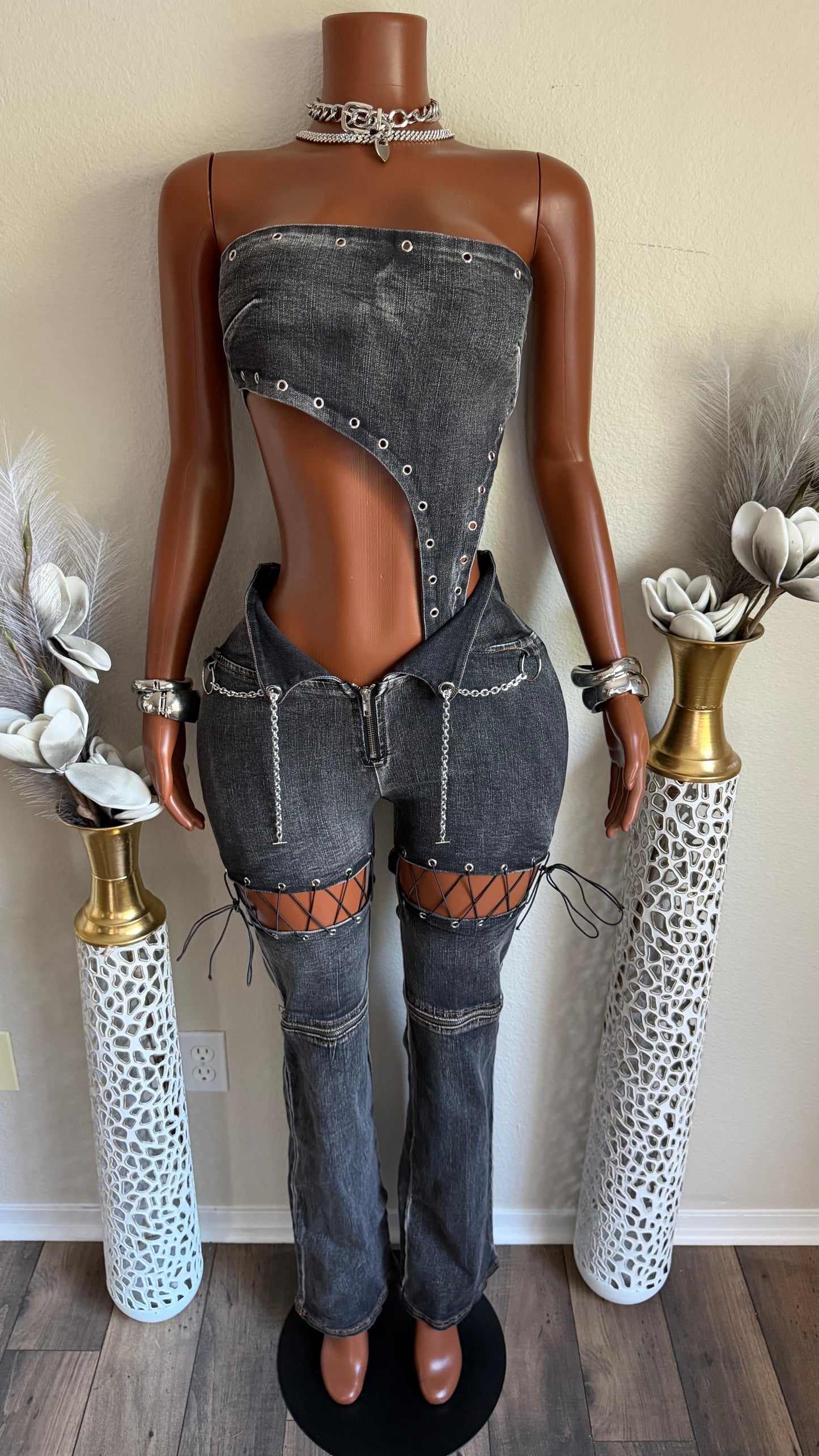 RESERVATIONS DENIM JUMPSUIT