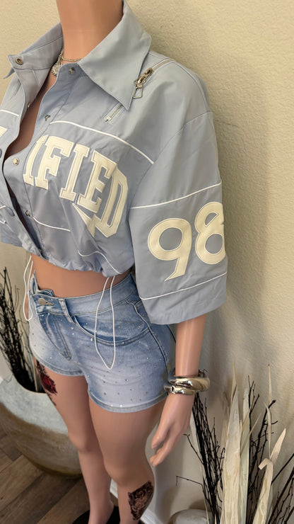 CERTIFIED HOTTIE CROPPED JACKET (BLUE)