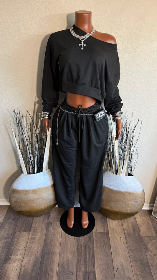 SIMPLE CHIC OFF SHOULDER SET (BLACK)