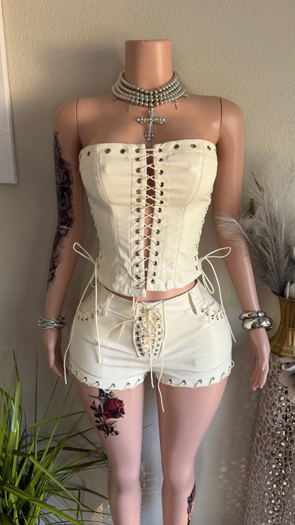 CITY GIRL FAUX LEATHER SHORT SET (OFF WHITE)