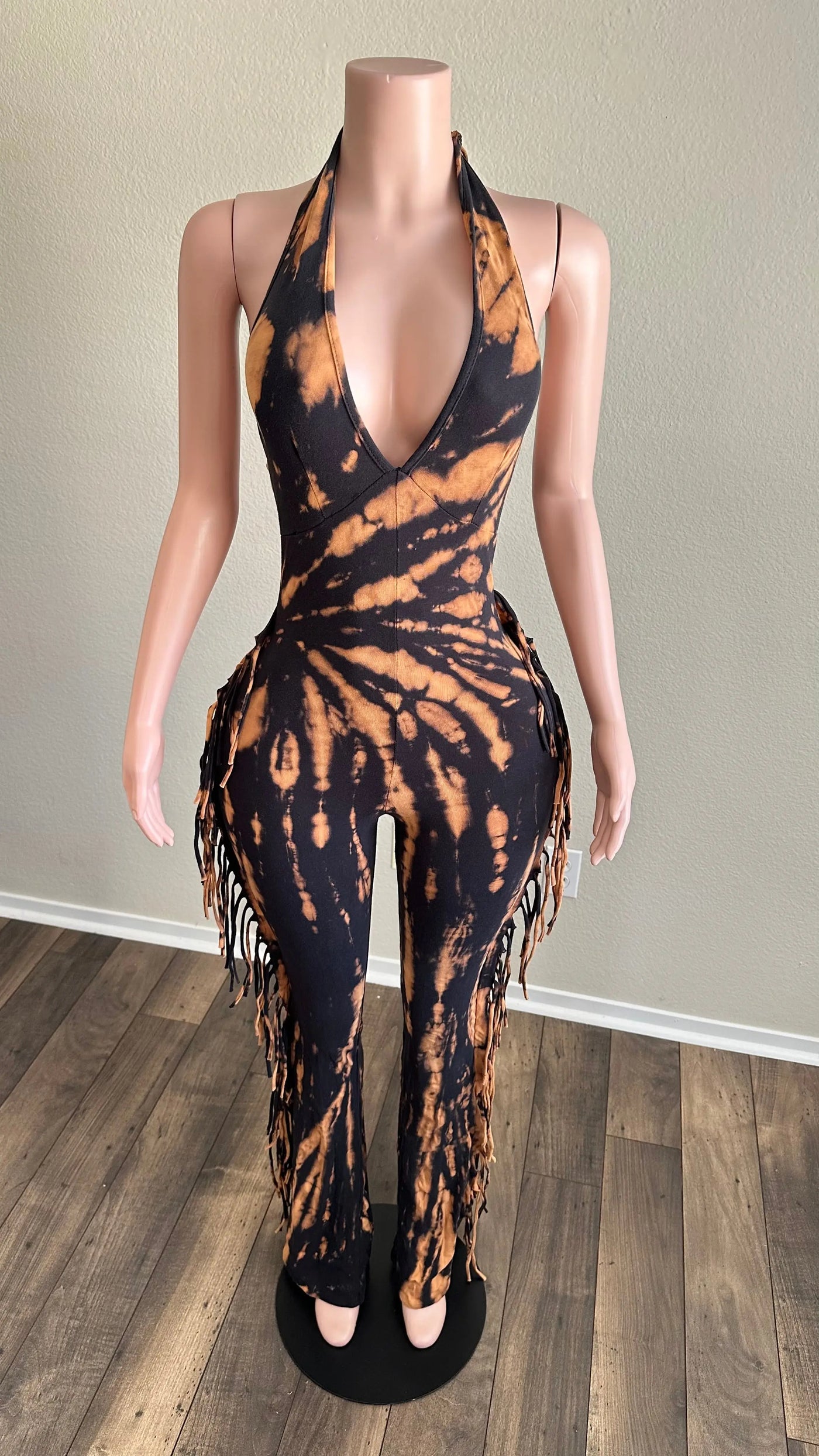 LEXY FRINGE JUMPSUIT (BLACK/ORANGE) Couture For You