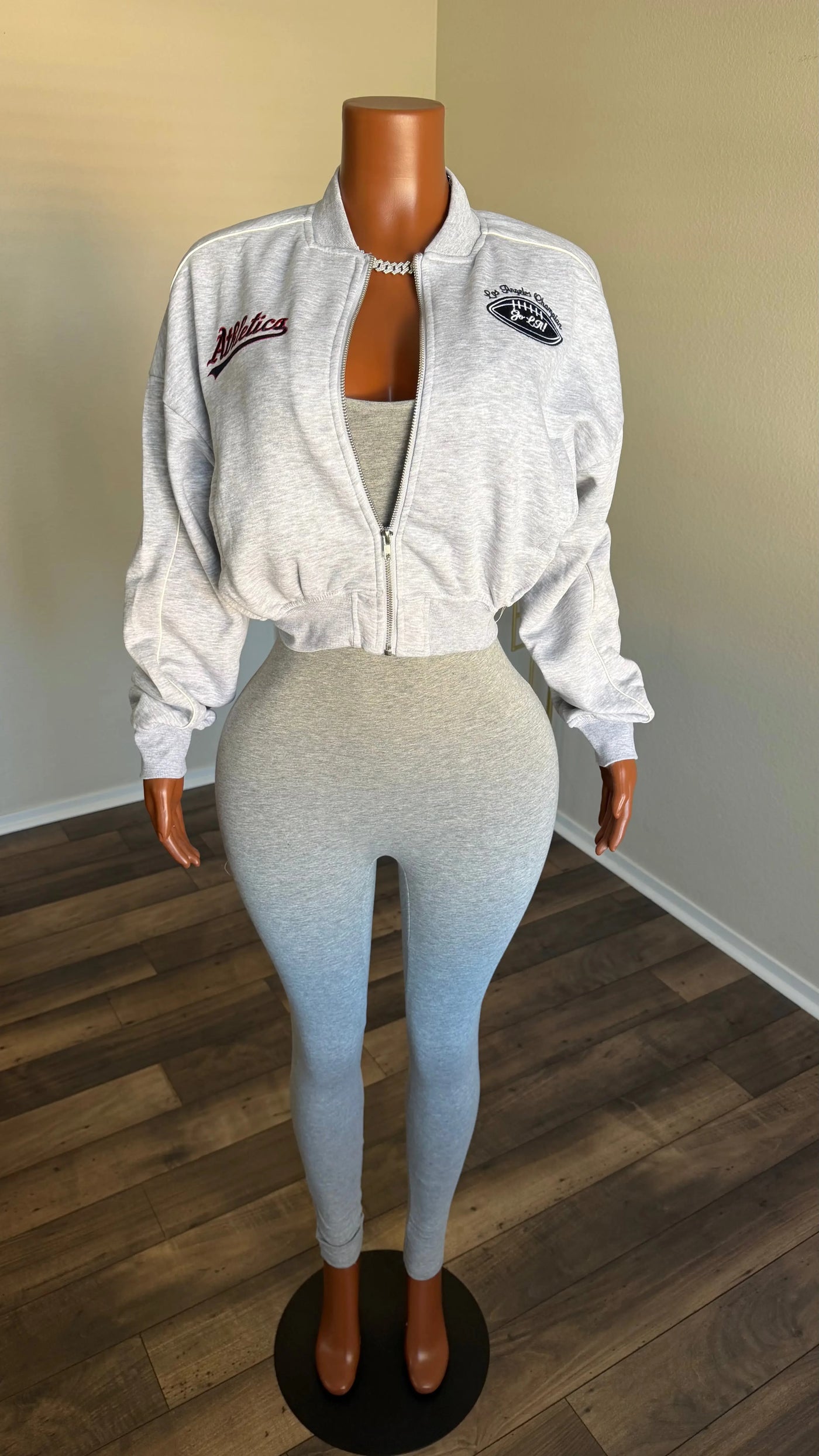 LOS ANGELES BASEBALL JACKET AND JUMPSUIT SET (GRAY) Couture For You