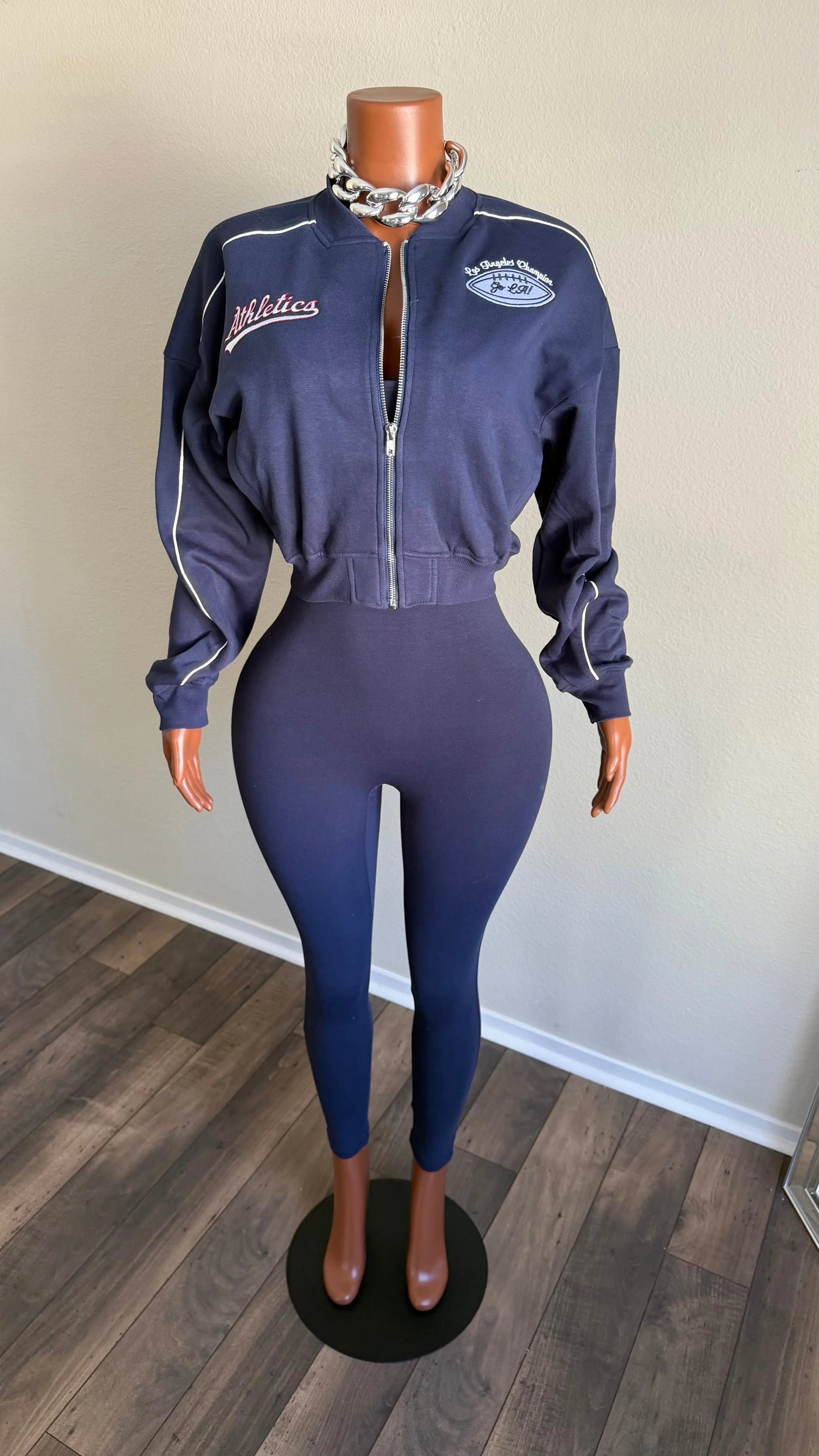 LOS ANGELES BASEBALL JACKET AND JUMPSUIT SET (NAVY) Couture For You