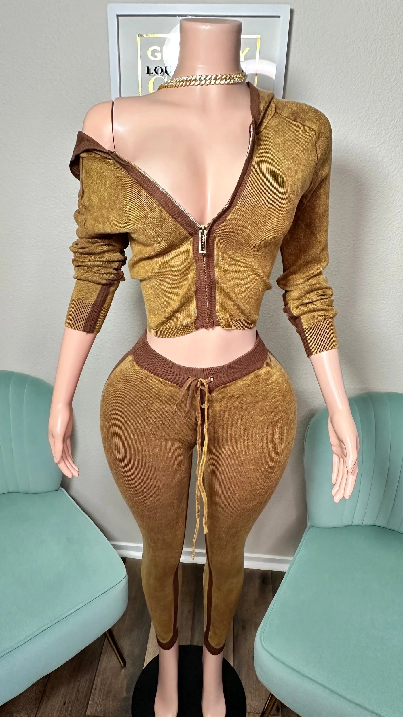 NEVER GET COLD PANT SET (BROWN) Couture For You