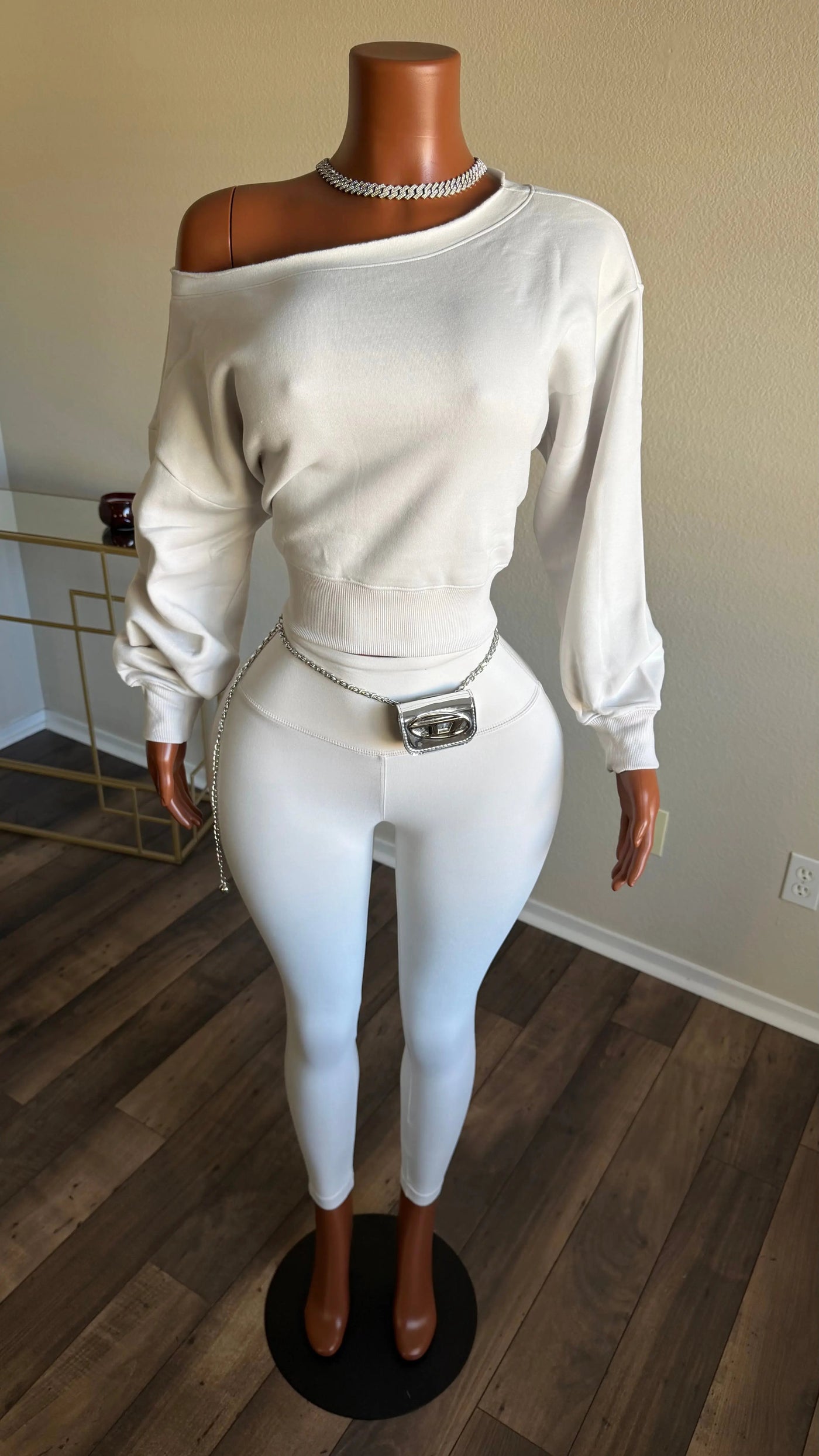 OFF THE CLOCK OFF THE SHOULDER SWEATSHIRT SET (BONE) Couture For You