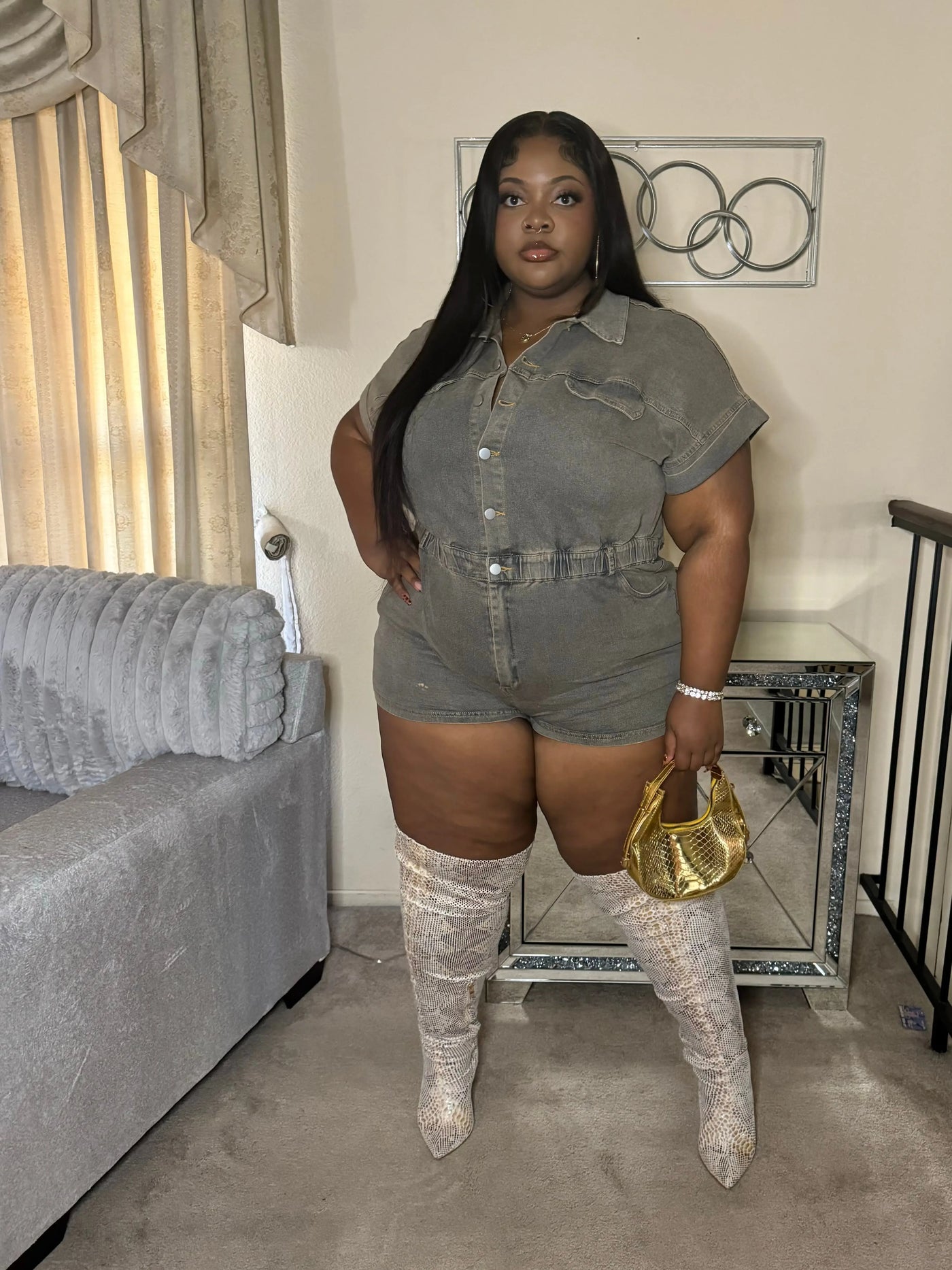 PLUS SIZE THE FINER THINGS DENIM ROMPER Couture For You