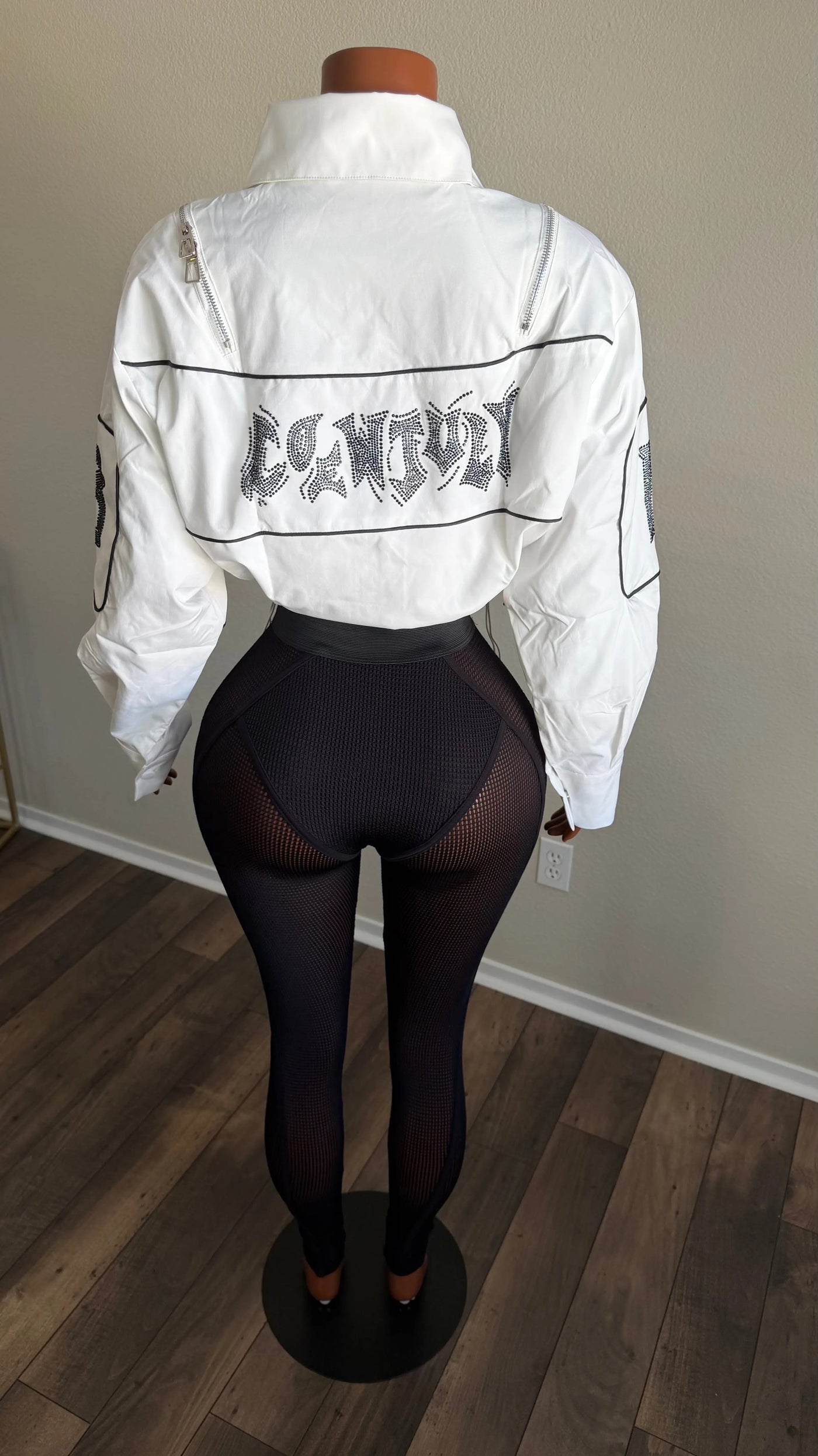 RETRO RICH RHINESTONE JACKET AND LEGGINGS SET (WHITE) Couture For You