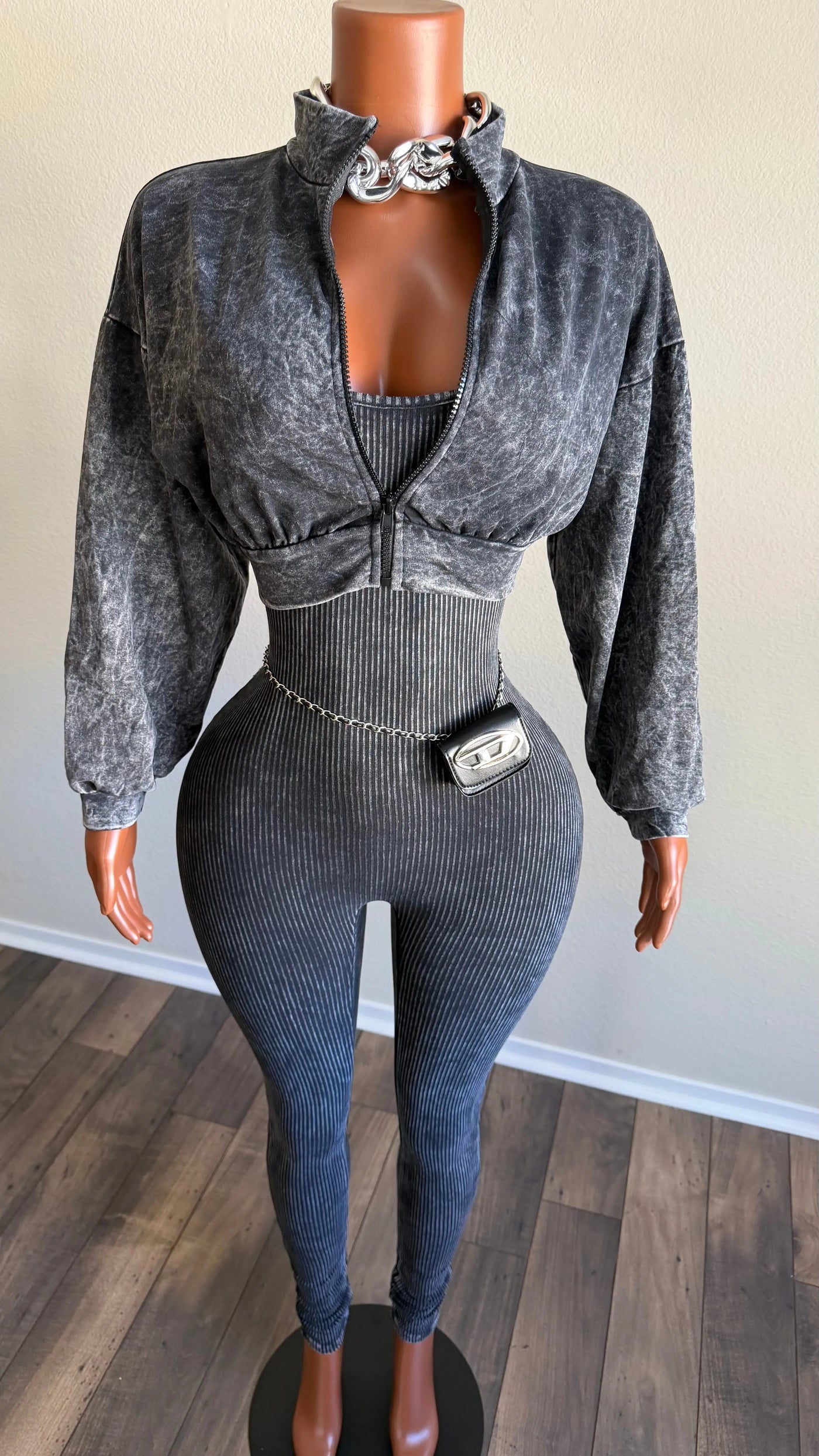 TAKING THE DAY OFF JUMPSUIT AND JACKET SET (BLACK) Couture For You