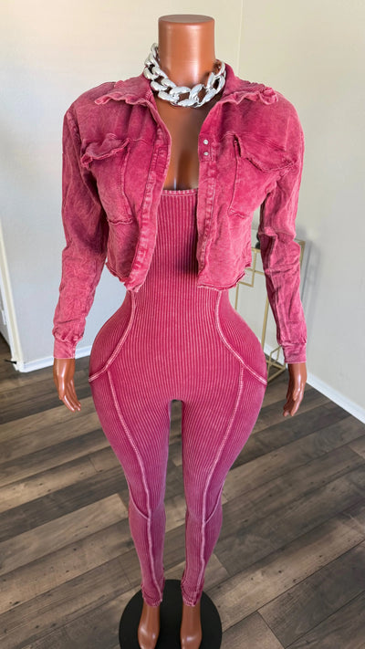 THE RIGHT TIME JUMPSUIT SET (BURGUNDY) Couture For You