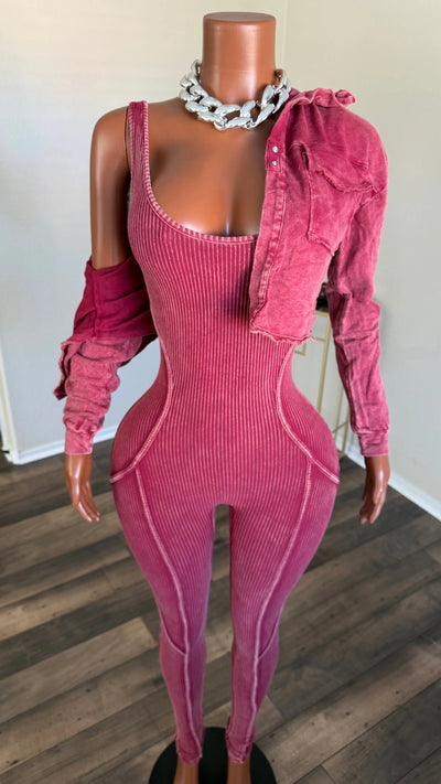 THE RIGHT TIME JUMPSUIT SET (BURGUNDY) Couture For You